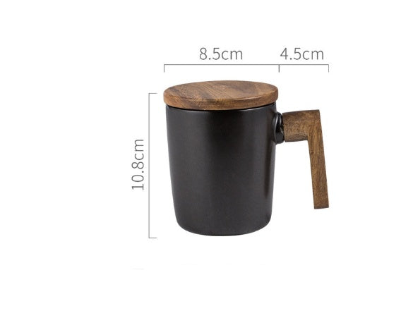 Nordic Minimalist Ceramic Mug with Wooden Handle and Lid