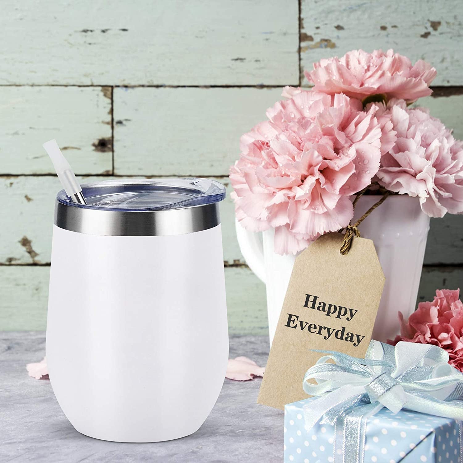 12-Pack 12oz Stainless Steel Wine Tumblers – Double Wall Vacuum Insulated with Lids & Straws