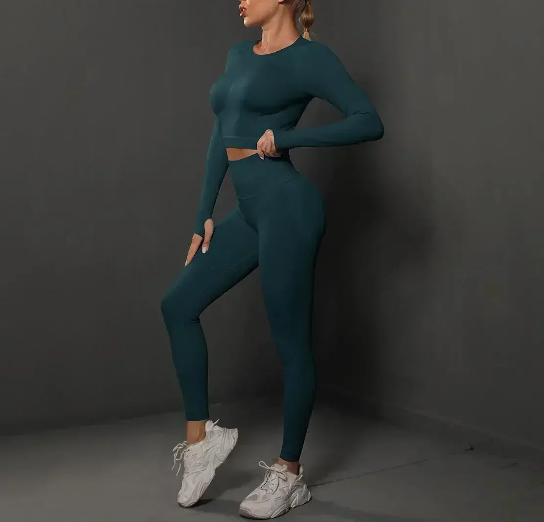 Women'S European and American Seamless Peach Tight Fitting Hip Lifting Yoga Suit Set, Sports Running Fitness Suit Two-Piece Set