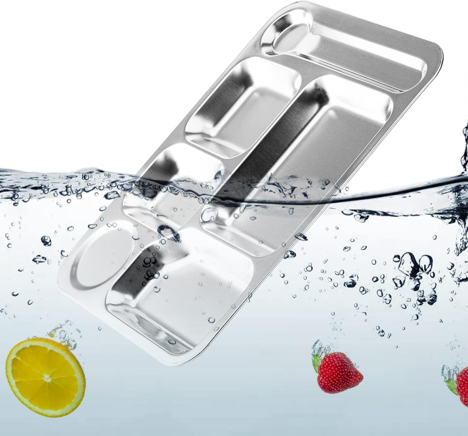 4 Pack Stainless Steel 6 Sections Rectangular Divided Dinner Tray