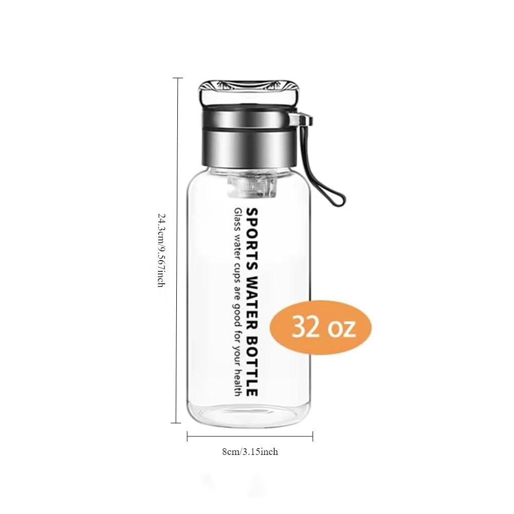 32 Oz Portable Glass Water Bottle Transparent Milk Juice Cup with Stainless Tea Infuser