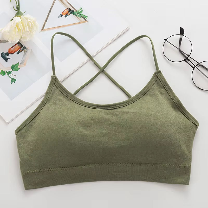 Women Top Cross Strap Sports Bra Thin Push up Sport Bra Yoga Gym Crop Top Brassiere Fitness Tube Top Breathable Beauty Back Bras