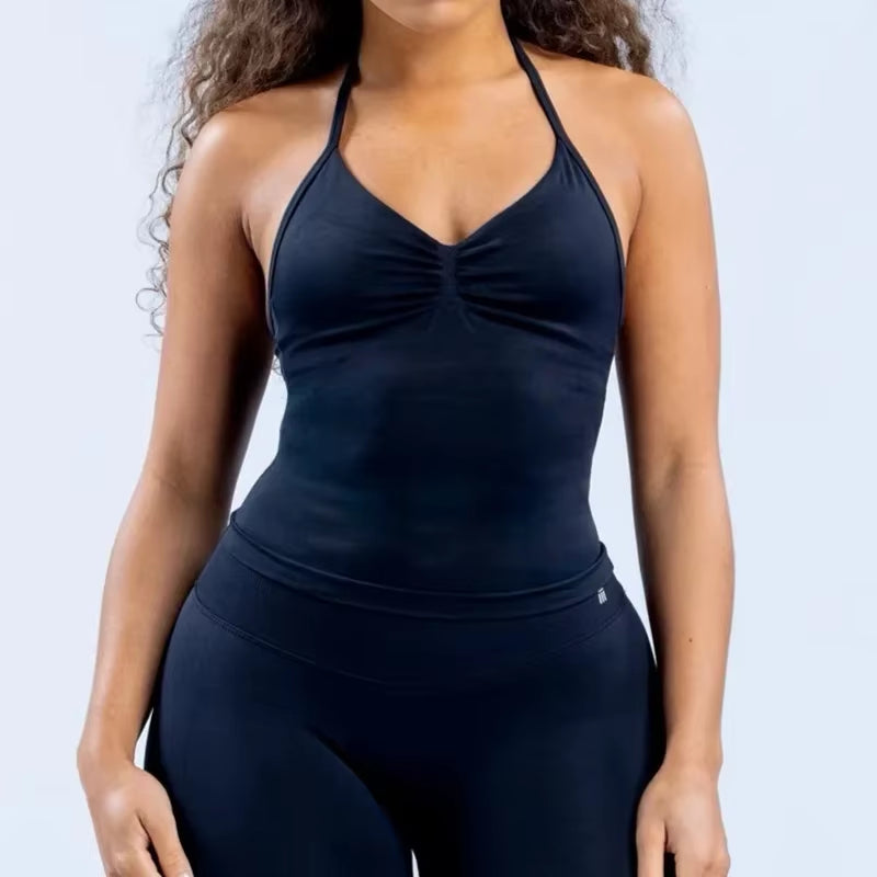 Strappy Top V-Neck Fitness Top Open-Back