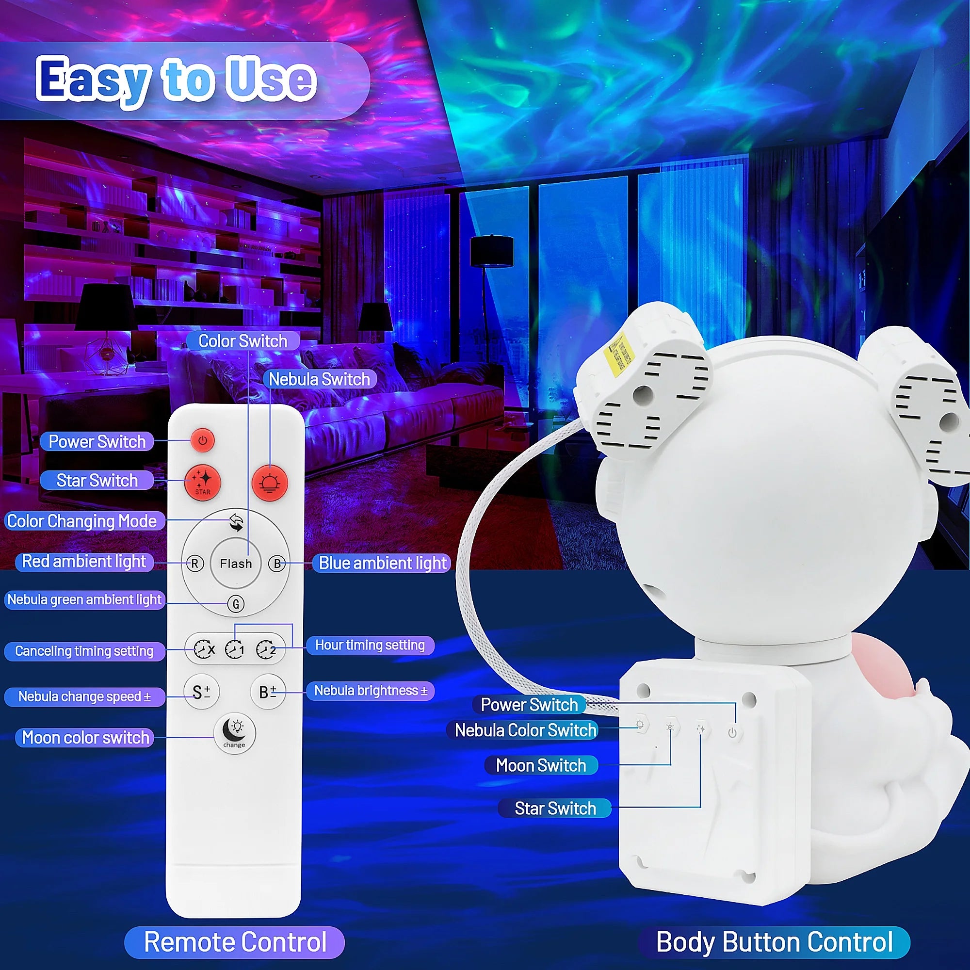 Astronaut Galaxy Projector, 2 in 1 with Moon Lamp