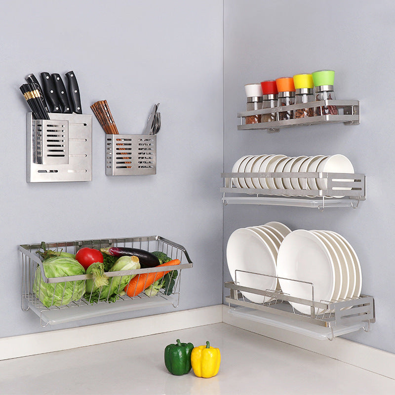 Stainless Steel Non-perforated Wall Hanging Bowl Drain Rack Pot
