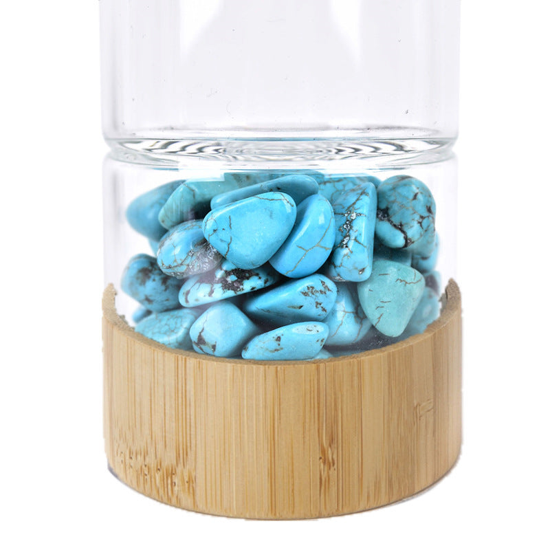 Turquoise Crystal Infused Water Bottle with Bamboo Accents