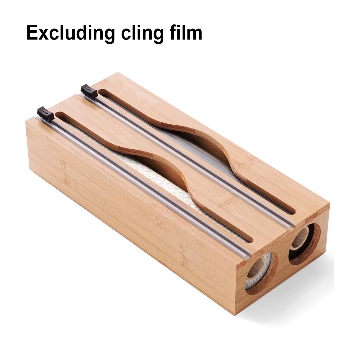 Bamboo Compartment Cling Film Tin Foil Cutter Box with Kitchen Paper Wall Mounted Paper Towel Kitchen Organizer Accessories