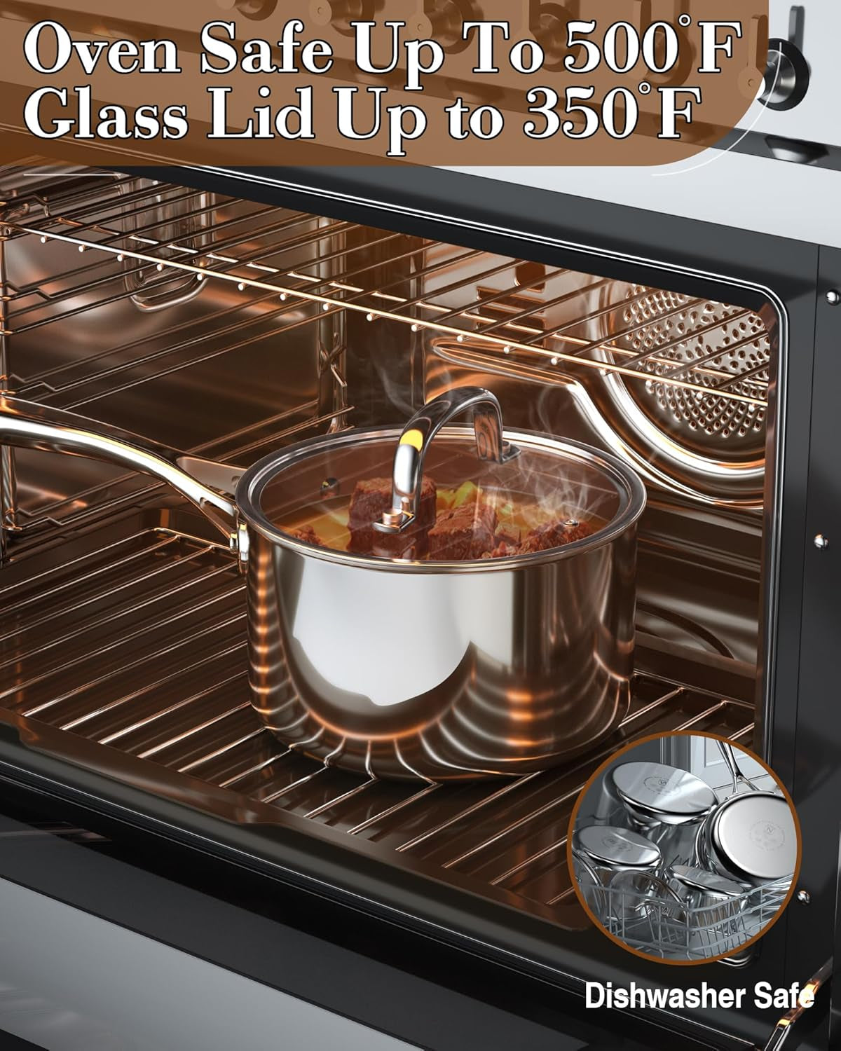 Stainless Steel Saucepan 1.5 Quart, Tri-Ply Full Clad Sauce Pan with Glass Lid, Silver