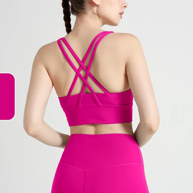 New Women Fitness Top Cross Back Breathable Shockproof