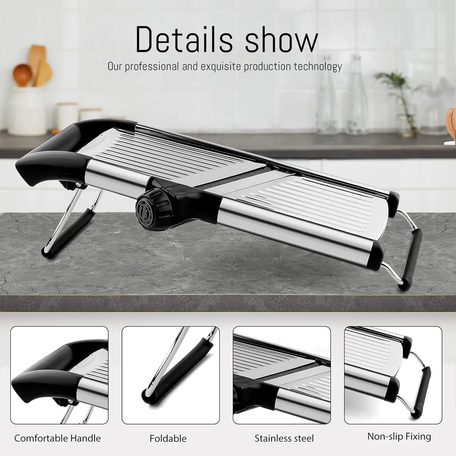 Mandoline Food Slicer, Adjustable Stainless Steel Vegetable Slicer with Hand Guard