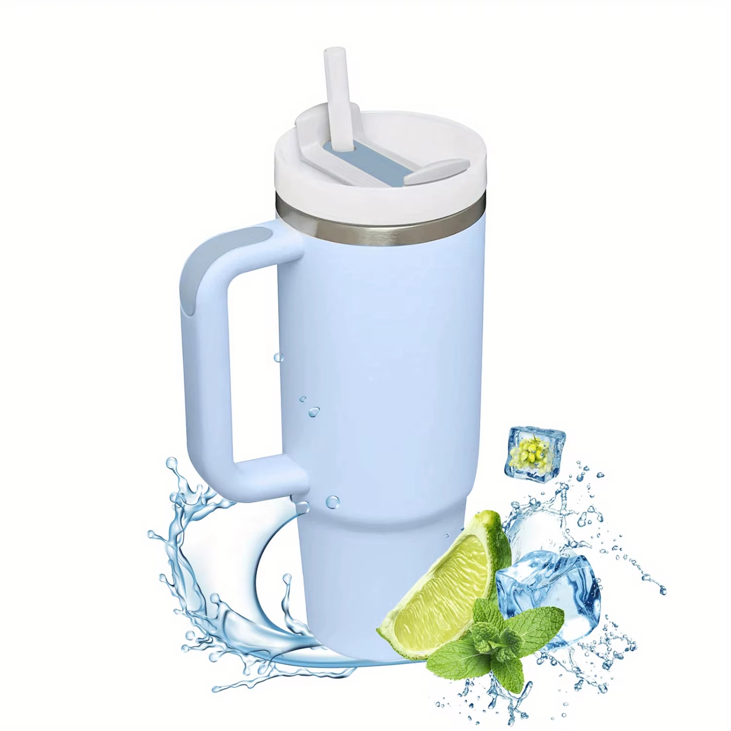 1Pc 1200Ml/40Oz Tumbler with Handle, Reusable Vacuum Insulated Bottle, with Lid and Straws, Leakproof Portable Drinking Cu