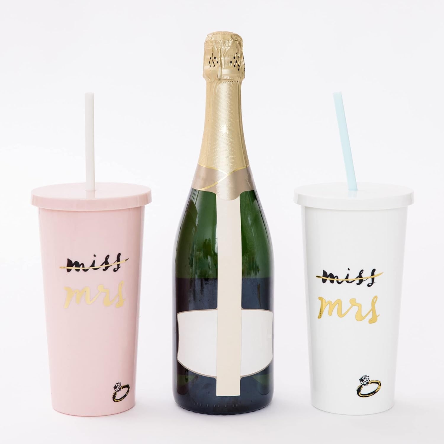 20 Oz Acrylic Bridal Tumbler with Lid and Straw, Slim Double Wall Tumbler, Miss to Mrs. (White)
