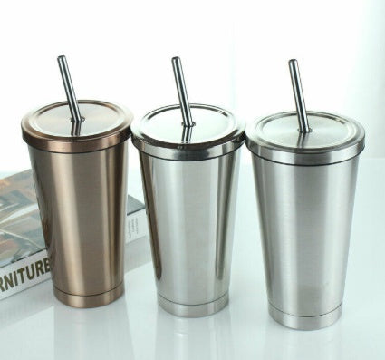 500ML Stainless Steel Empty Tumbler with Straw Lids Drinking Bottles