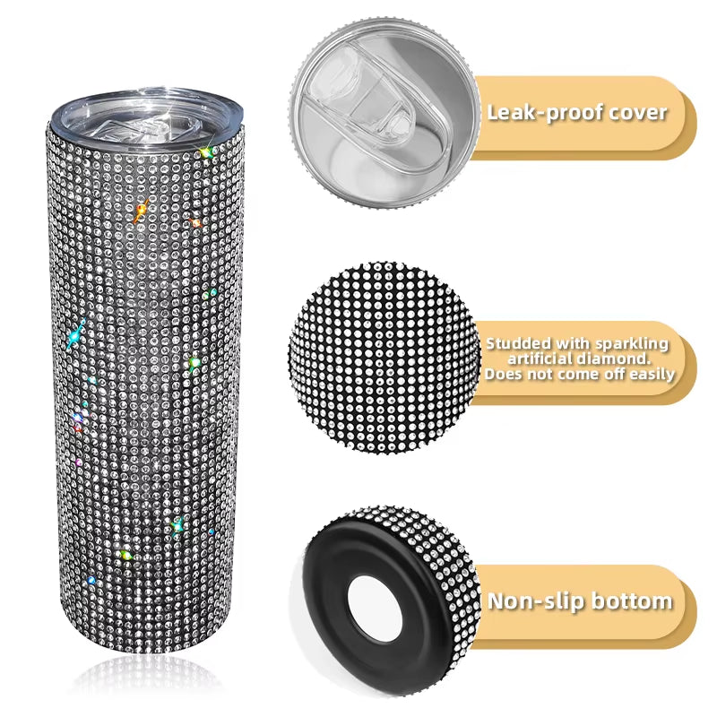 20 oz. Sparkling Diamond Stainless Steel Tumbler Cup with Lid and Straw