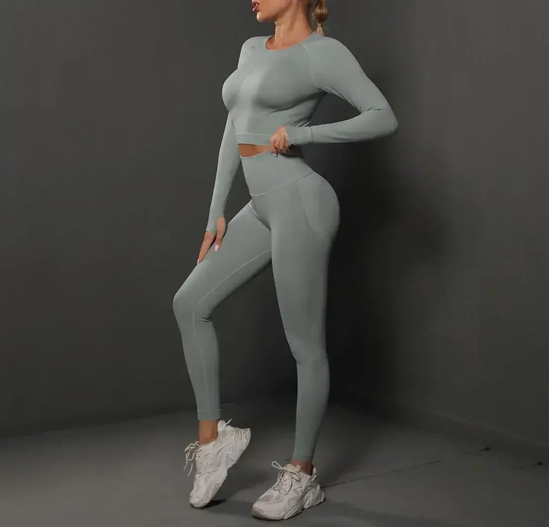 Women'S European and American Seamless Peach Tight Fitting Hip Lifting Yoga Suit Set, Sports Running Fitness Suit Two-Piece Set