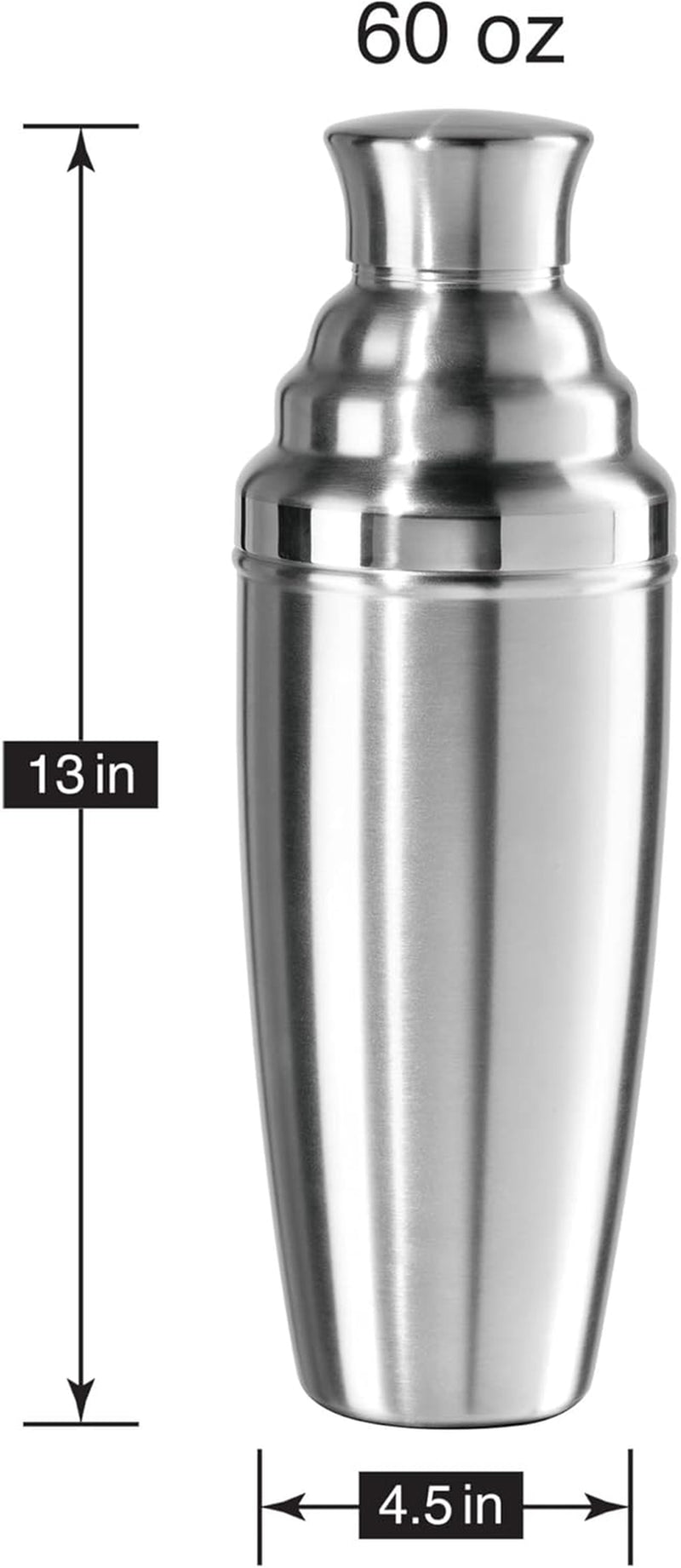 Jumbo Cocktail Shaker 60 Oz - Stainless Steel Construction, Built in Strainer