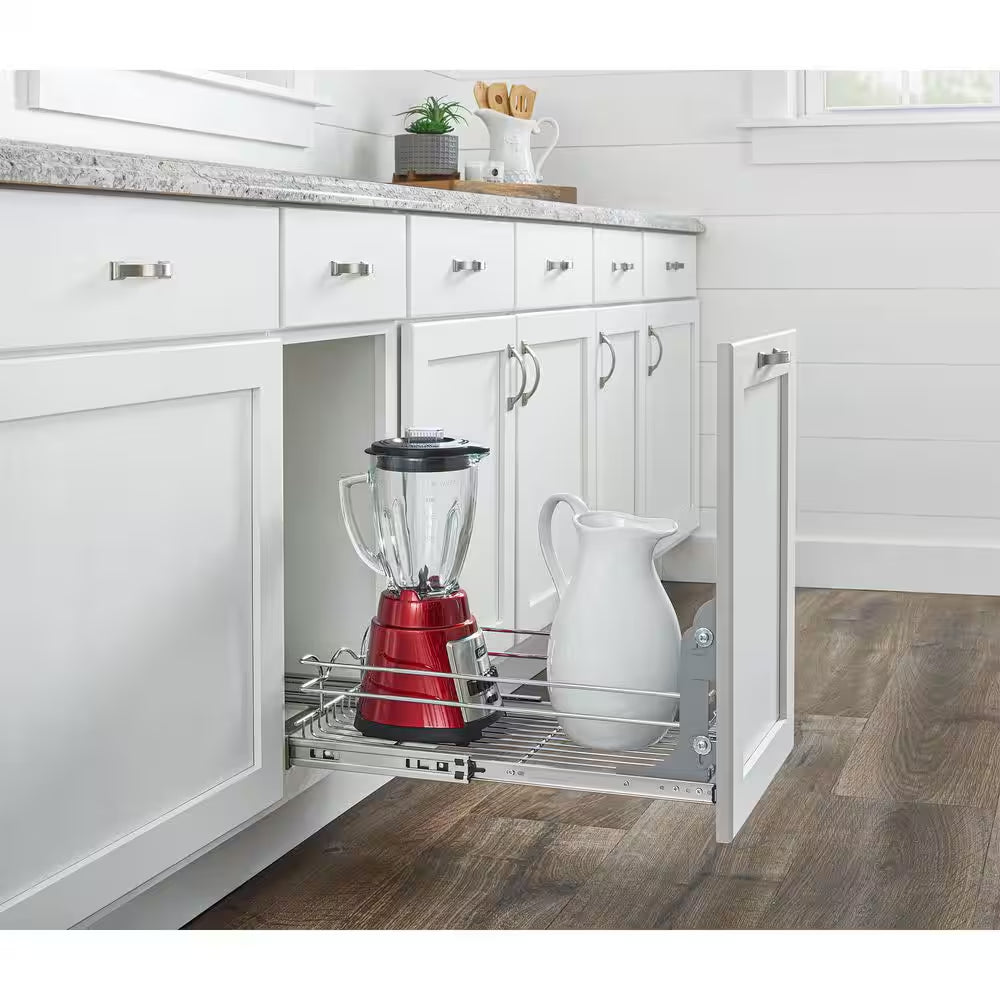 Silver Kitchen Cabinet Pull Out Shelf Organizer, 12 In. X 22 In.