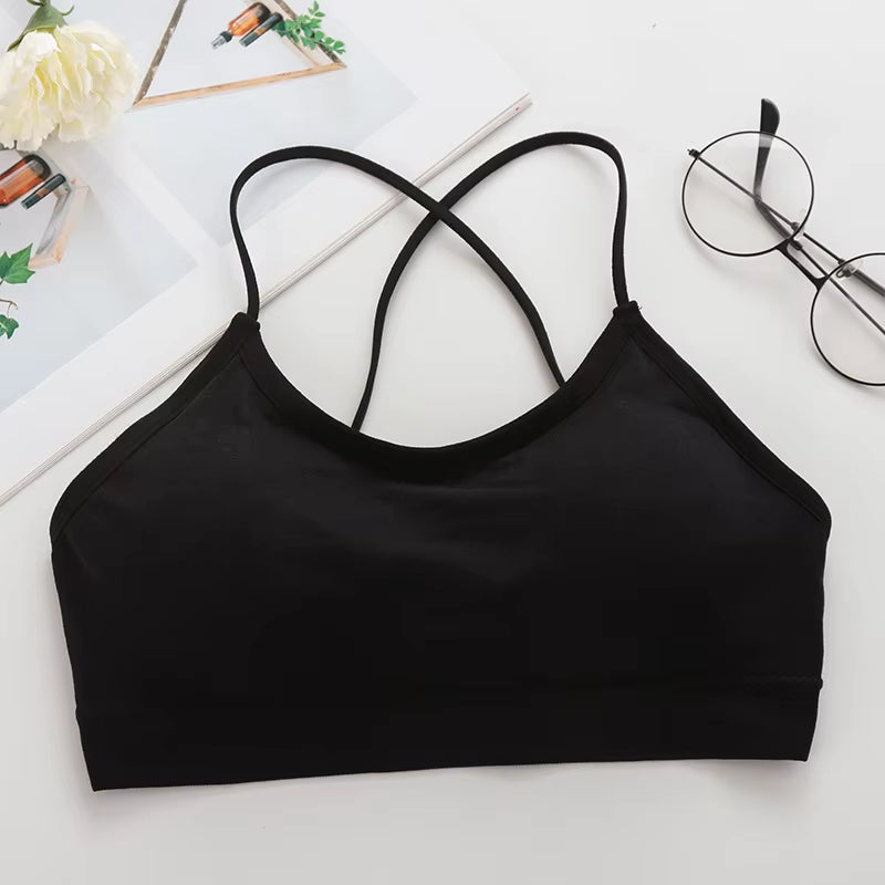 Women Top Cross Strap Sports Bra Thin Push up Sport Bra Yoga Gym Crop Top Brassiere Fitness Tube Top Breathable Beauty Back Bras