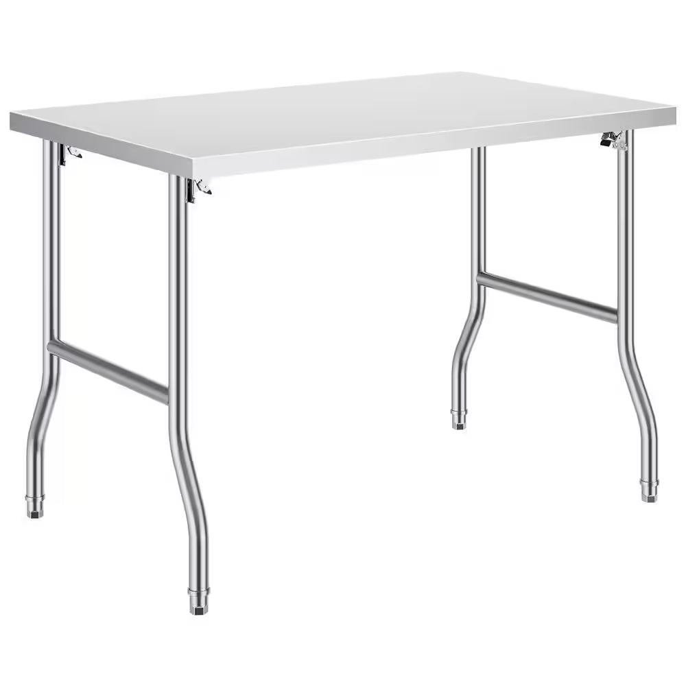48 X 30 Inches Folding Table Stainless Steel with Heavy-Duty Workstation, 300 Lbs. Load
