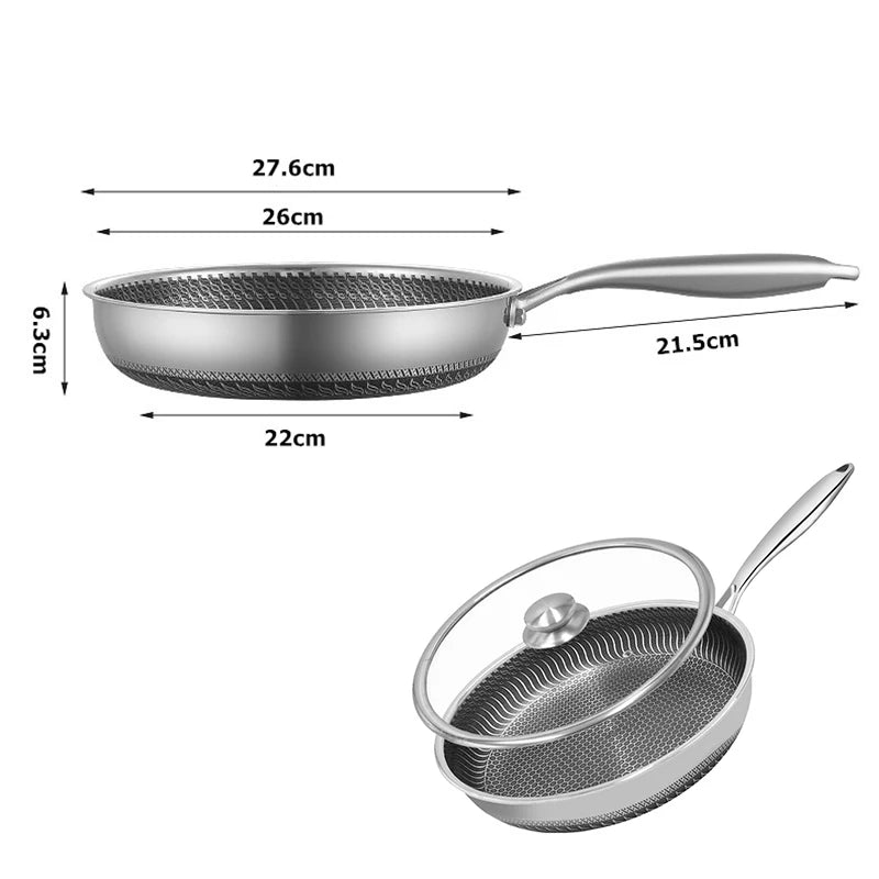 Stainless Steel Frying Pan Nonstick Honeycomb with Lid Induction Ceramic Electric Gas Cooktops Compatible