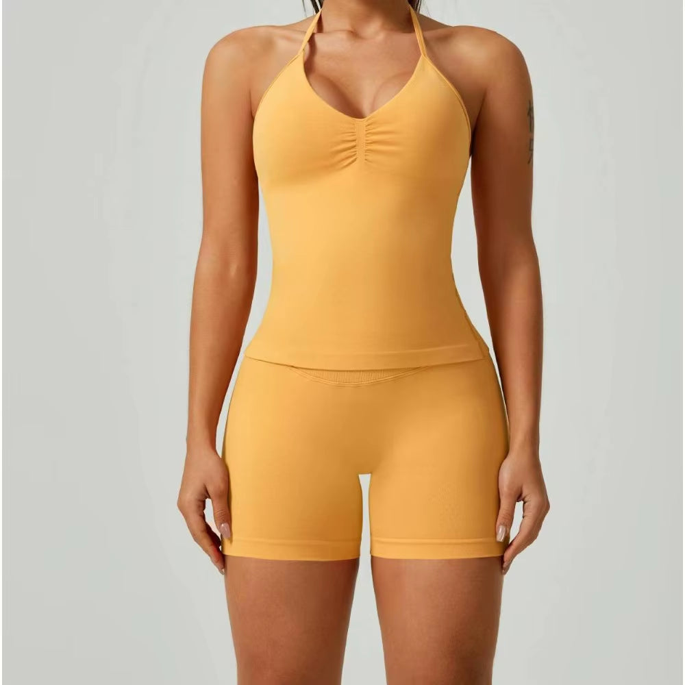 Strappy Top V-Neck Fitness Top Open-Back