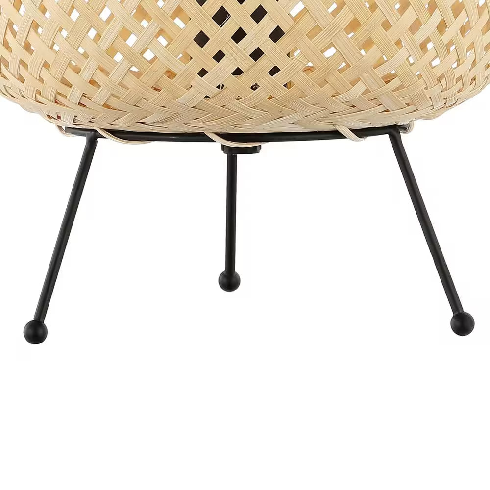 10 .75 In. Light Brown/Black Bohemian Rustic Iron/Rattan with Smart Bulb