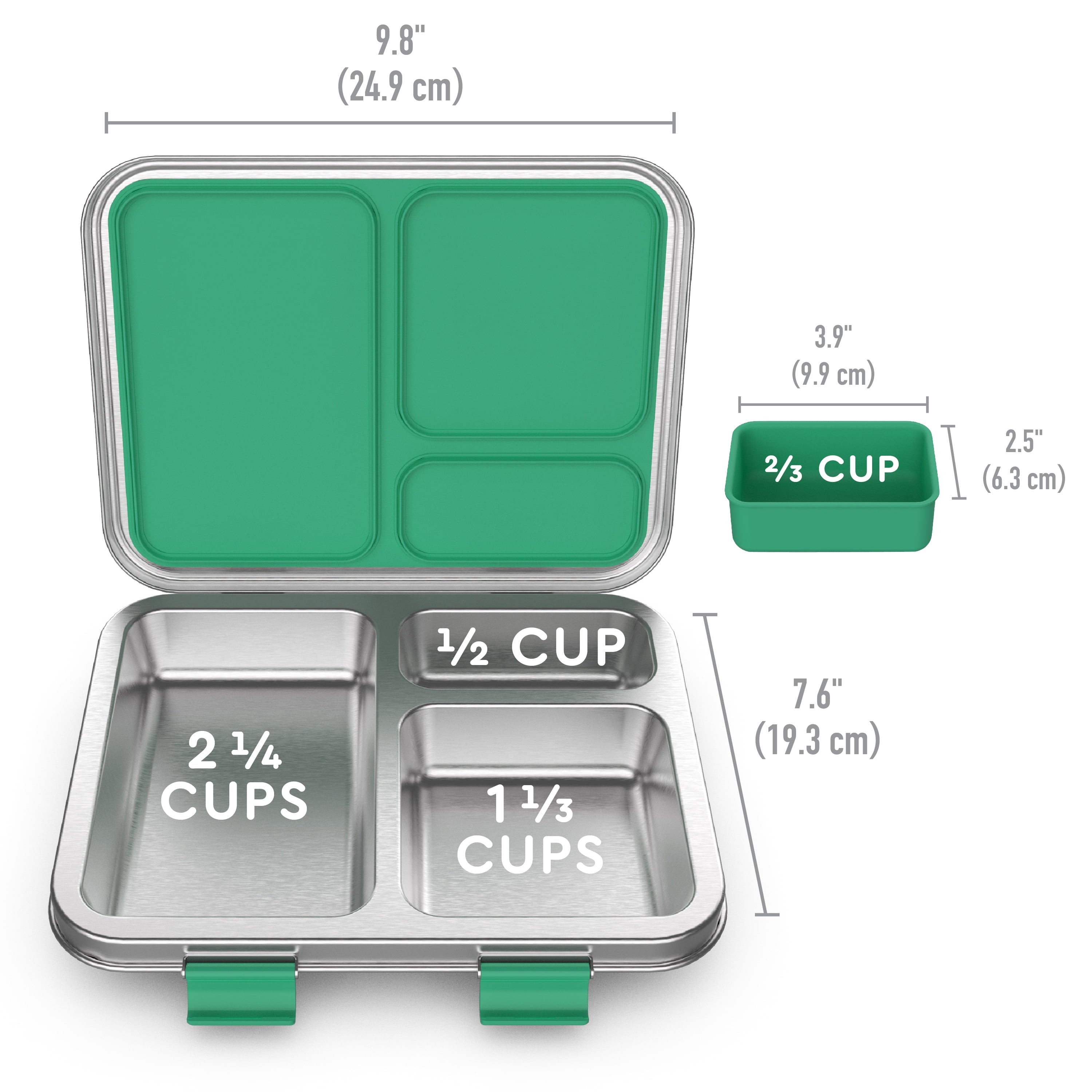 Stainless Steel Leak-Resistant Lunch Box - Bento-Style, 3 Compartments, and Bonus Silicone Container for Meals On-The-Go