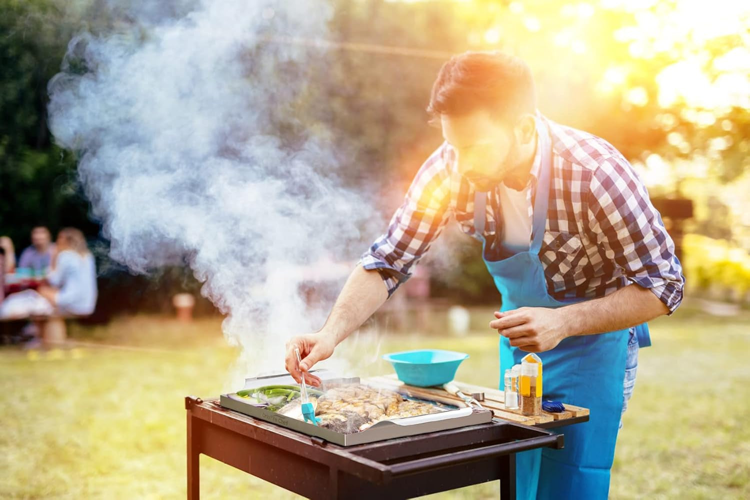 Stainless Steel Nonstick Grill Topper Grid BBQ Tray with Perforated Bottom and Handles