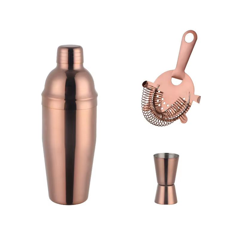 750ML Stainless Steel Boston Cocktail Set Shaker Wine Pourers Gold Bar Tool Set with Strainer Measure Cup Bartender