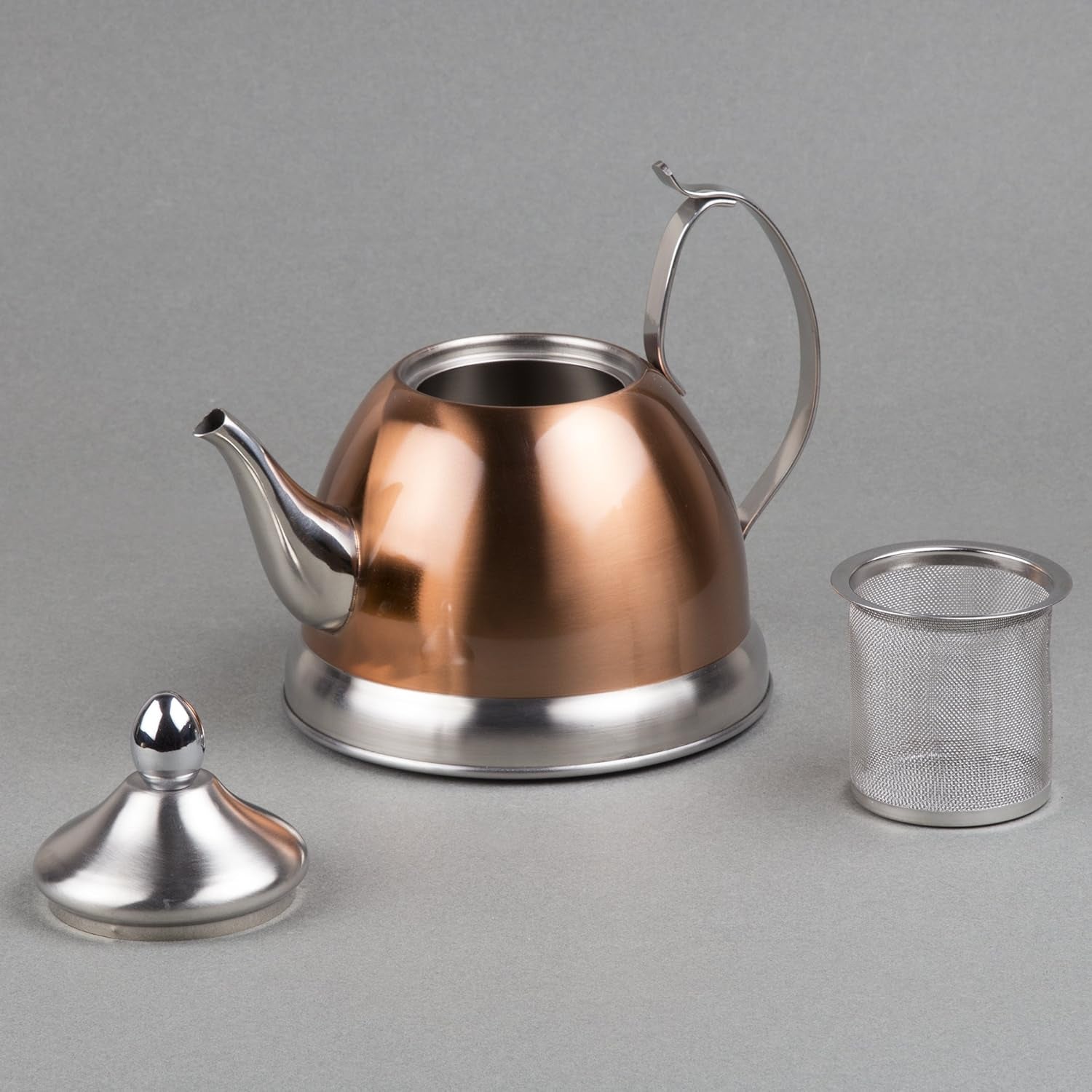 1.0 Quart Stainless Steel Tea Kettle with Removable Infuser Basket, Copper Finished
