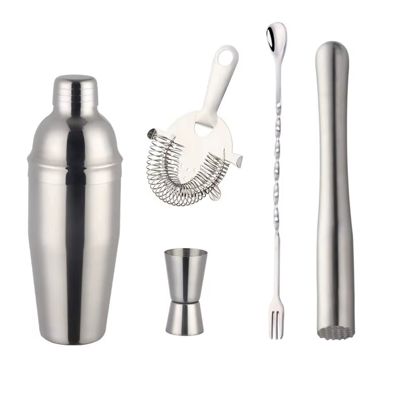 750ML Stainless Steel Boston Cocktail Set Shaker Wine Pourers Gold Bar Tool Set with Strainer Measure Cup Bartender