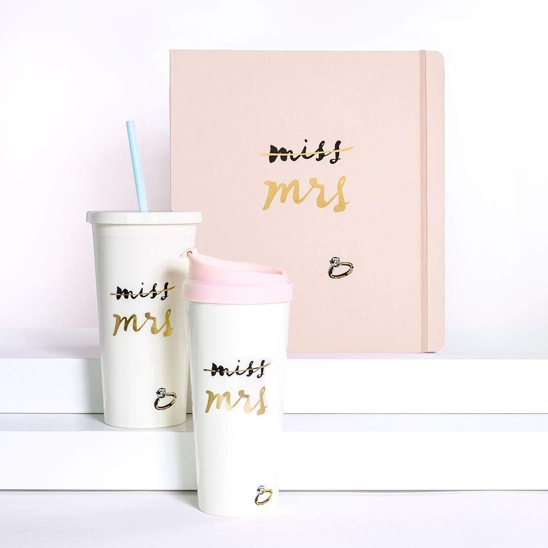 20 Oz Acrylic Bridal Tumbler with Lid and Straw, Slim Double Wall Tumbler, Miss to Mrs. (White)