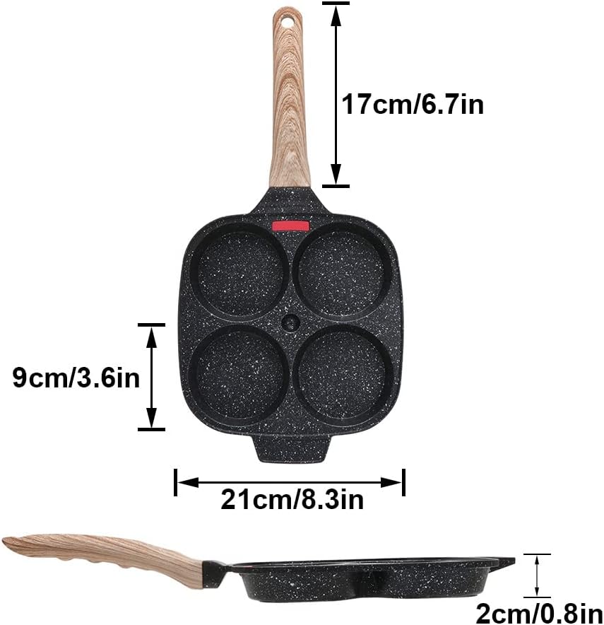 Fried Egg Pan, Egg Frying Pan with Lid Nonstick 4 Cups Pancake Pan Aluminium Alloy Cooker