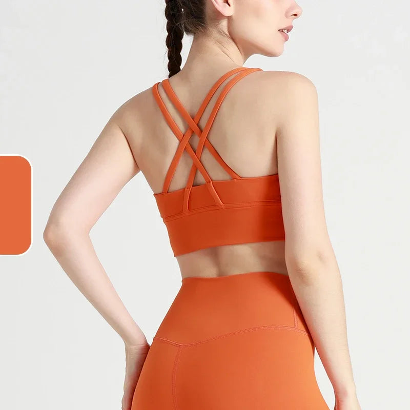 New Women Fitness Top Cross Back Breathable Shockproof