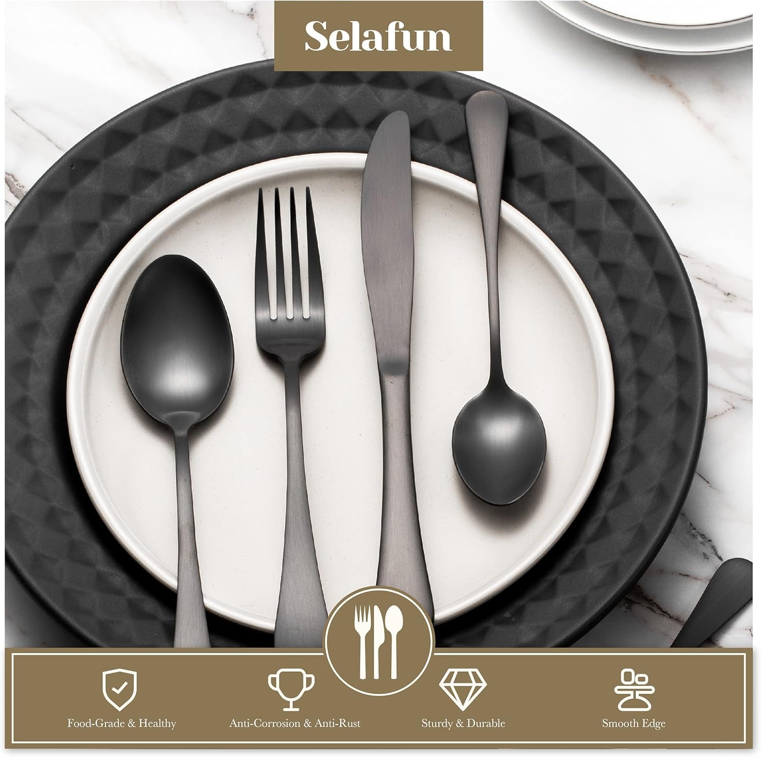 24-Piece Matte Black Flatware Set – Stainless Steel Cutlery for 4