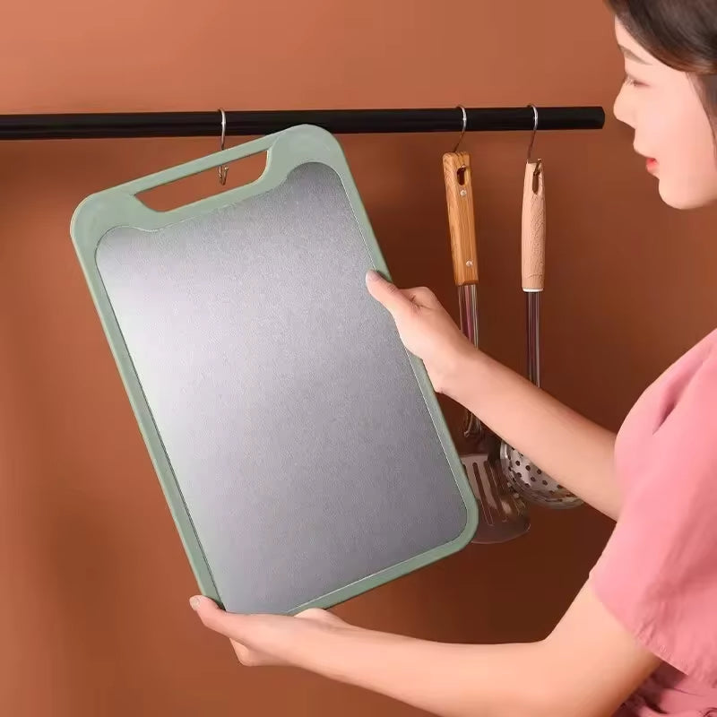 1Pc Cutting Board Two Sides of Stainless Steel and Plastic Dual-Purpose Multifunctional Cut Vegetables and Meat Chopping Board