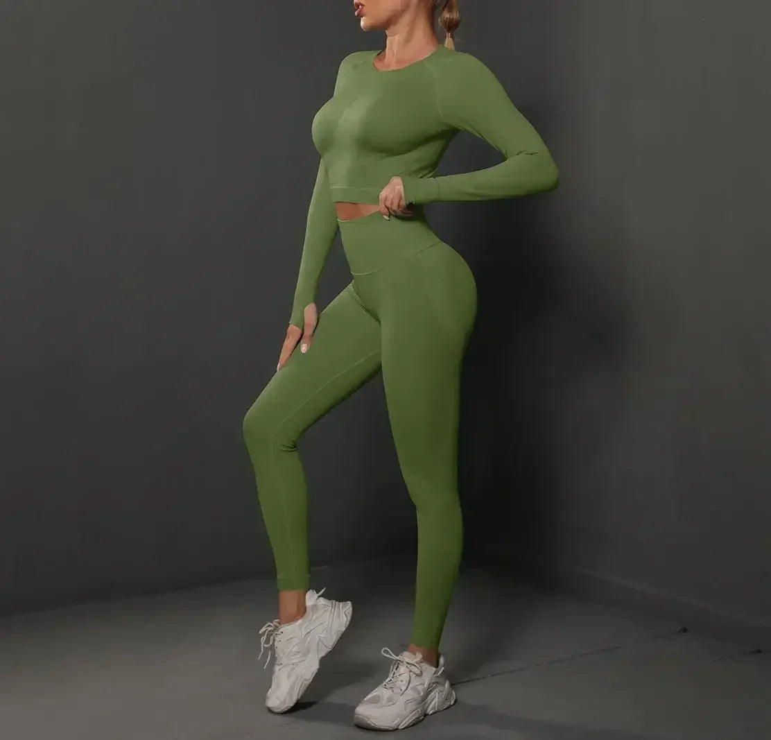 Women'S European and American Seamless Peach Tight Fitting Hip Lifting Yoga Suit Set, Sports Running Fitness Suit Two-Piece Set
