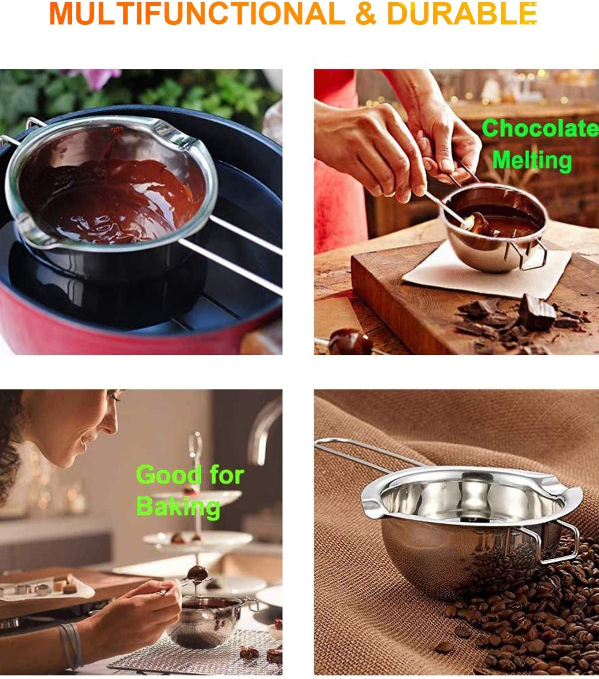 Stainless Steel Double Boiler Pot for Melting Chocolate, Candy and Candle Making (18/8 Steel, 2 Cup Capacity, 480ML)