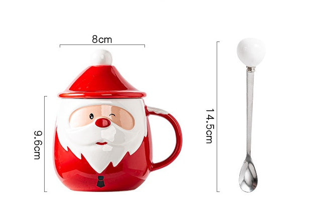 Santa Claus Ceramic Mug with Lid & Spoon