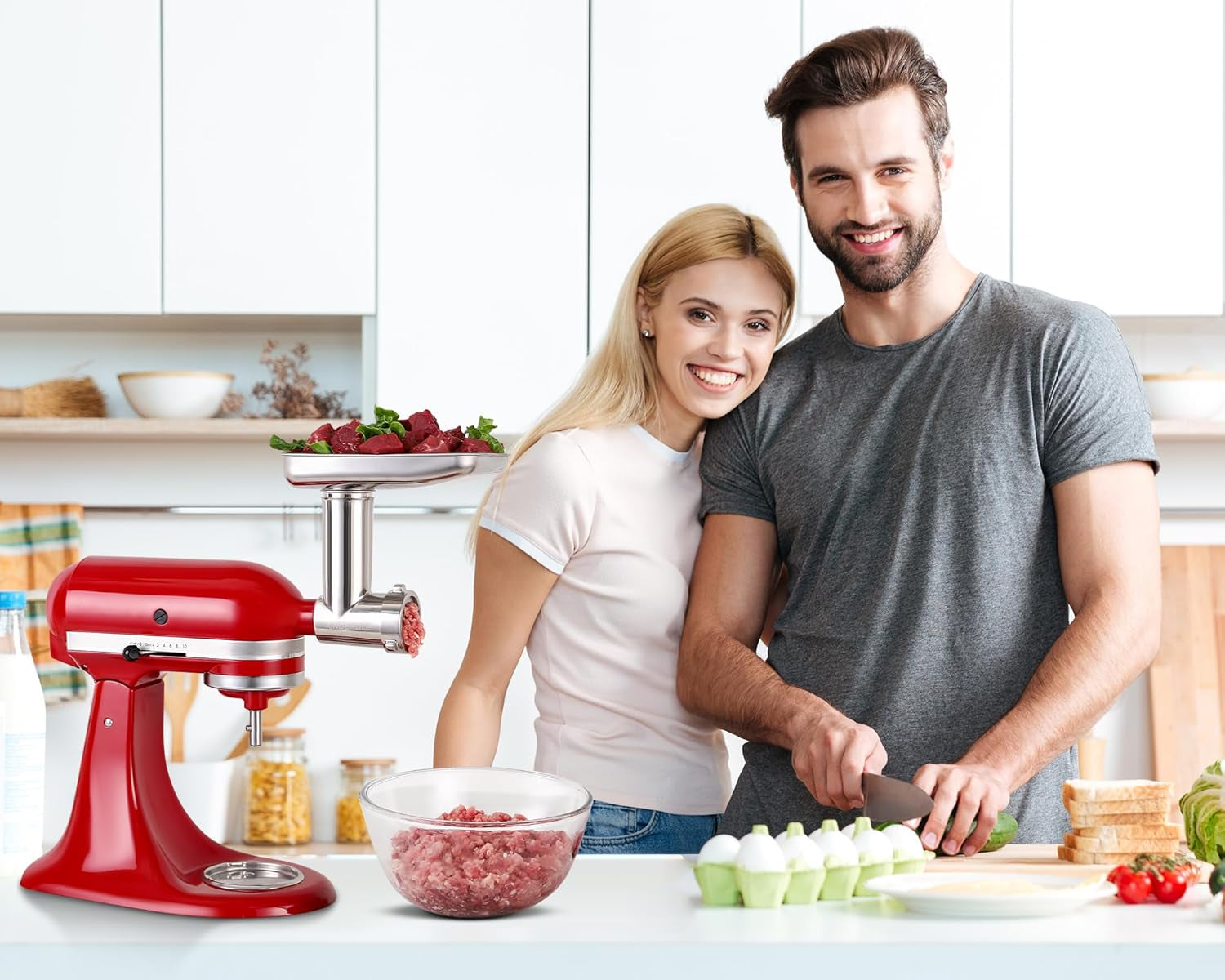 Stainless Steel Meat Grinder Attachments for Kitchenaid Mixers, Metal Food Grinder, Sausage Stuffer, Dishwasher Safe