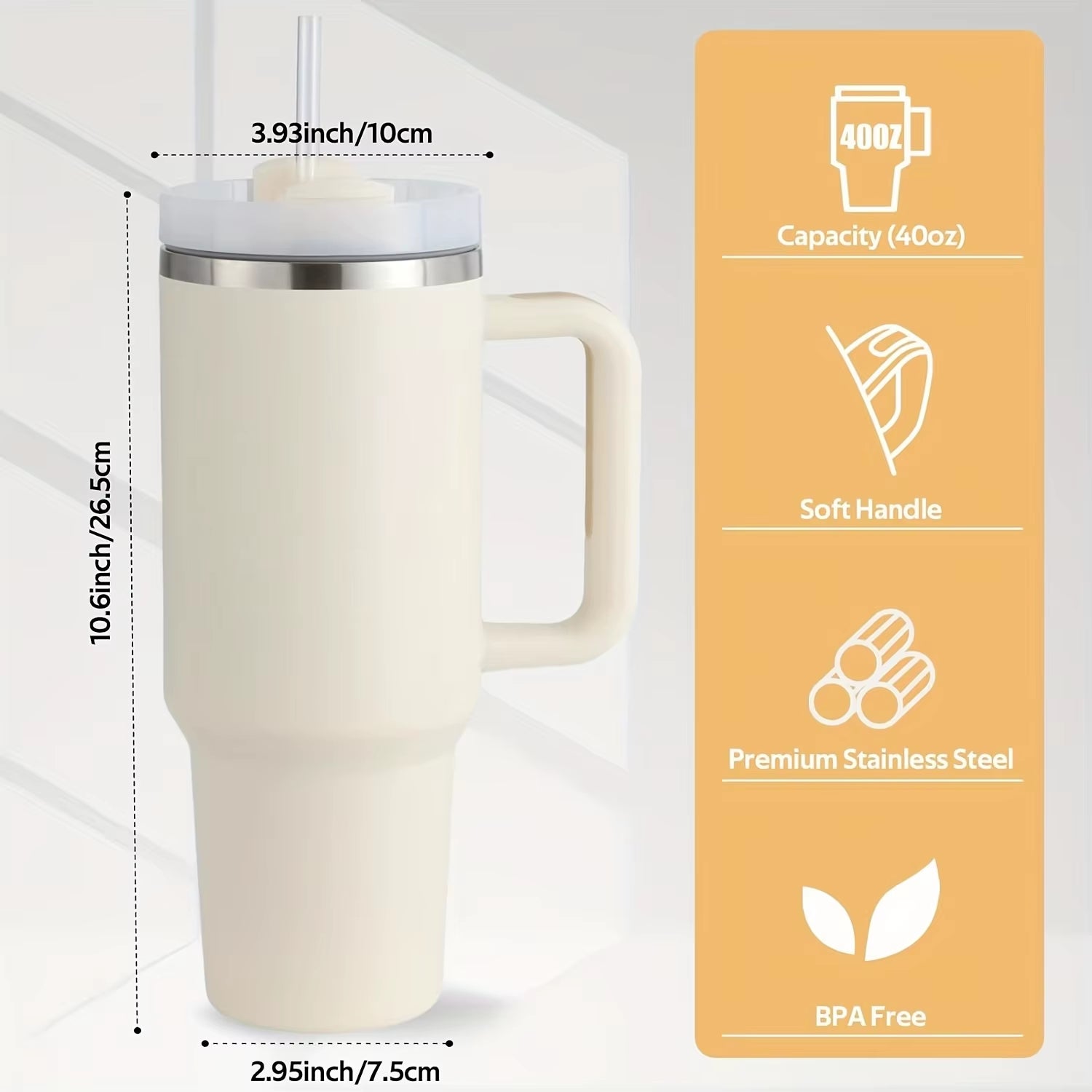 1Pc 1200Ml/40Oz Tumbler with Handle, Reusable Vacuum Insulated Bottle, with Lid and Straws, Leakproof Portable Drinking Cu