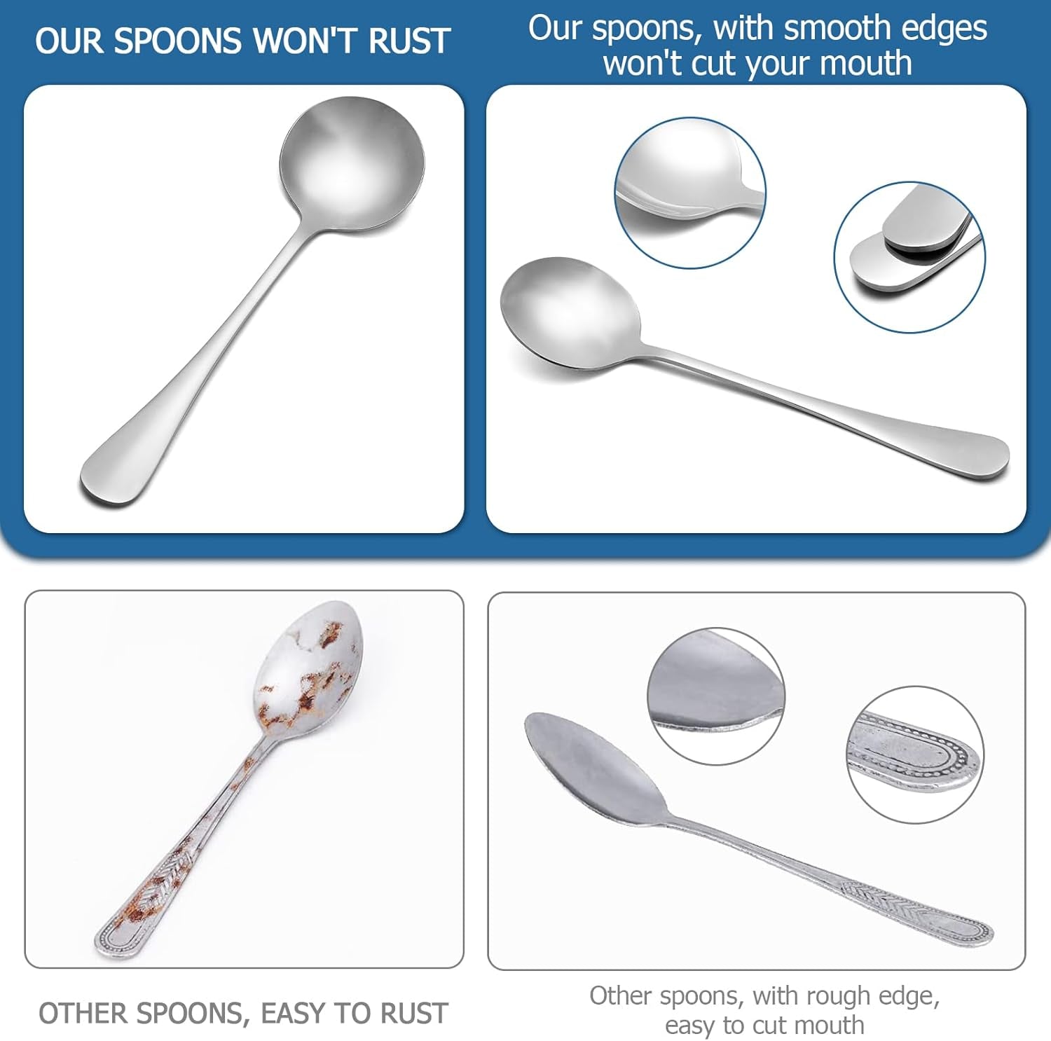 20 Piece Soup Spoon round Stainless Steel Bouillon Spoons round Spoons 6.7 Inch