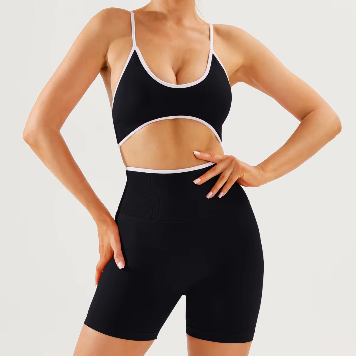 Color Blocking Sports Suit for Women, Backless Tight Yoga Suit, Quick Drying, Outdoor Running, Fitness Yoga Suit