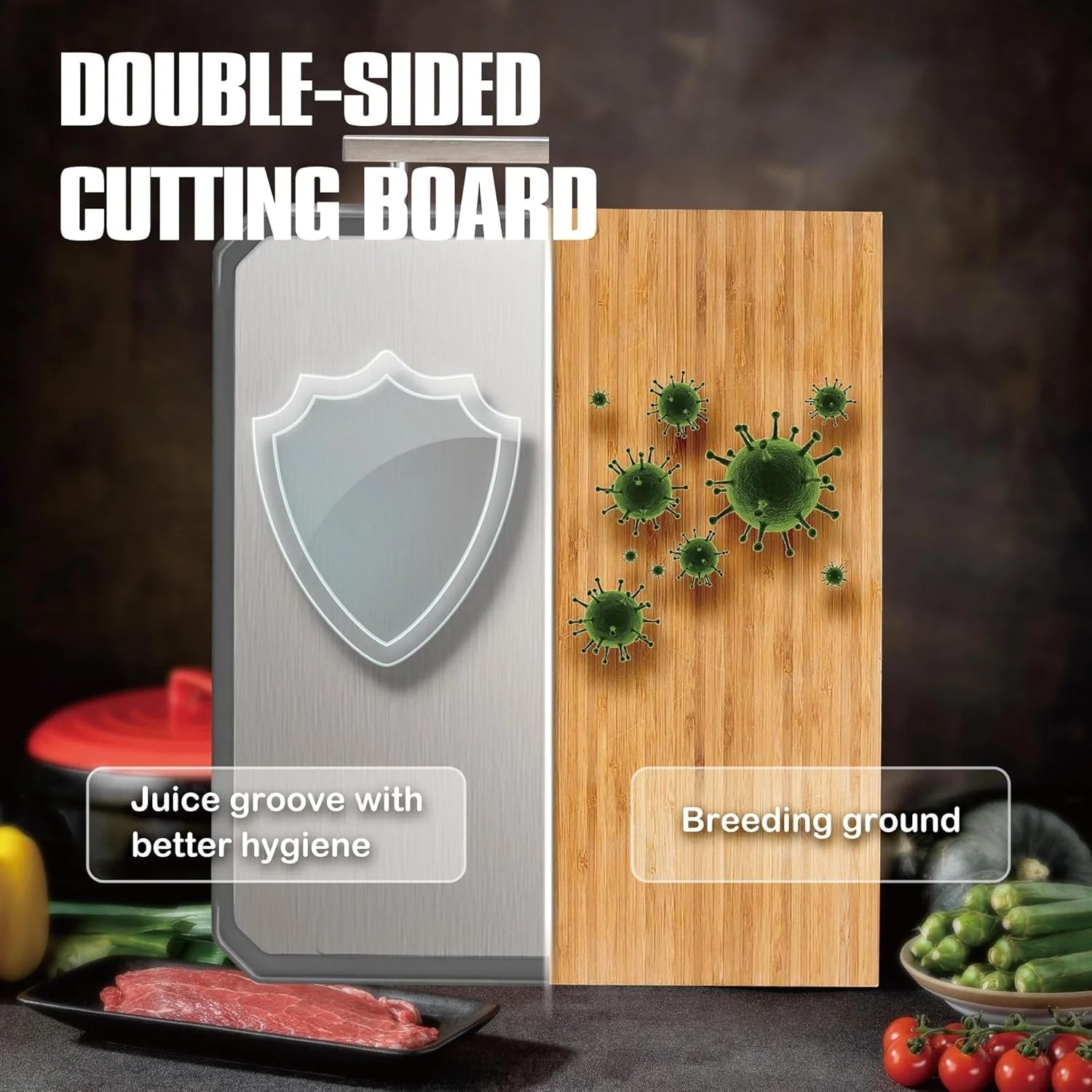 16x11 Inch Double-Sided Stainless Steel Cutting Board , Dishwasher Safe Chopping Board for Meat & Vegetables