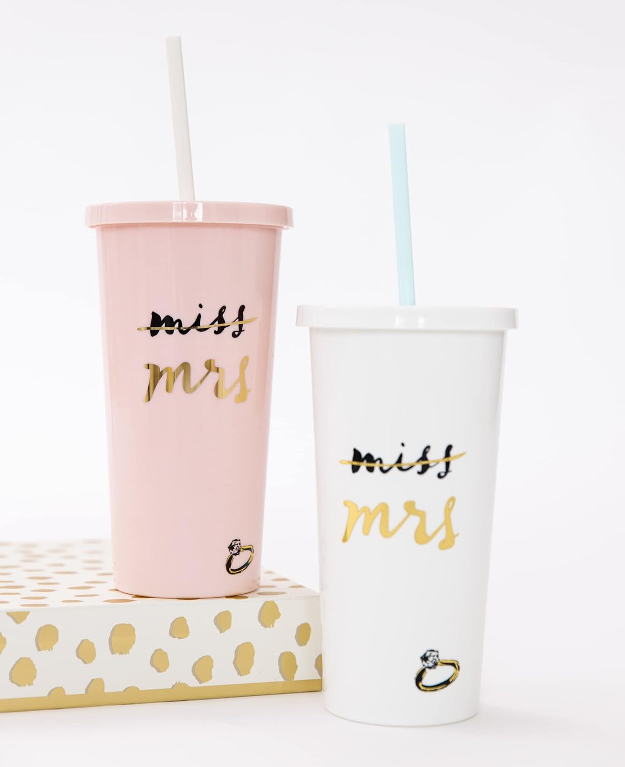 20 Oz Acrylic Bridal Tumbler with Lid and Straw, Slim Double Wall Tumbler, Miss to Mrs. (White)