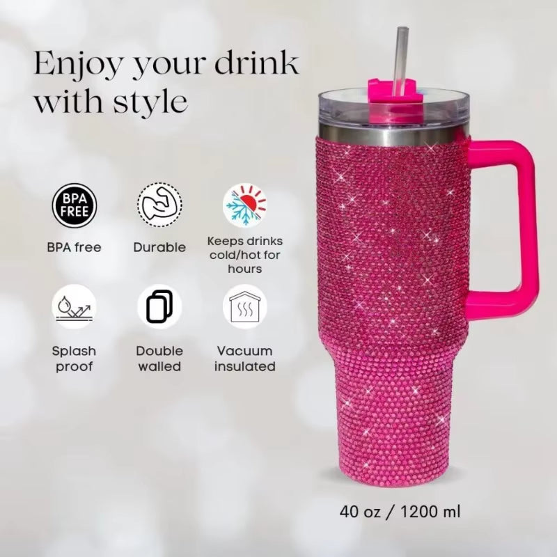 40 oz. Rhinestone Tumbler with Straw Stainless Steel