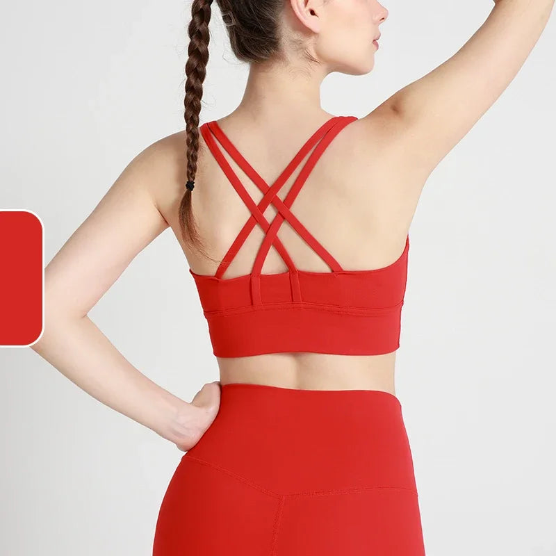 New Women Fitness Top Cross Back Breathable Shockproof