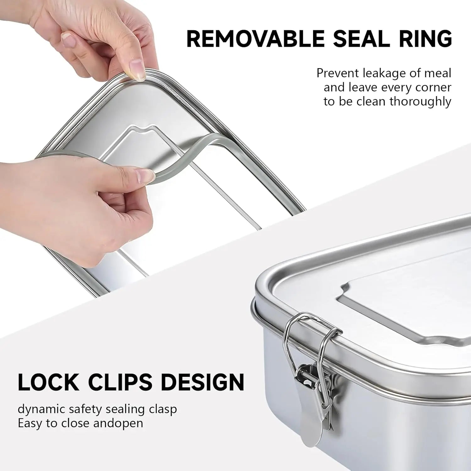 Bento Lunch Box Adults, Stainless Steel Airtight Lunchbox Food Taper Meal Prep, BPA-Free