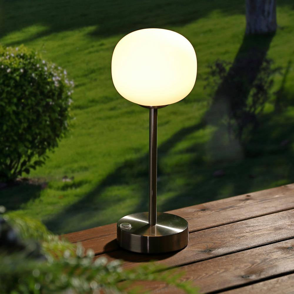 Natalia 12.25 In. Nickel/White Modern Minimalist Iron Rechargeable Integrated LED Table Lamp