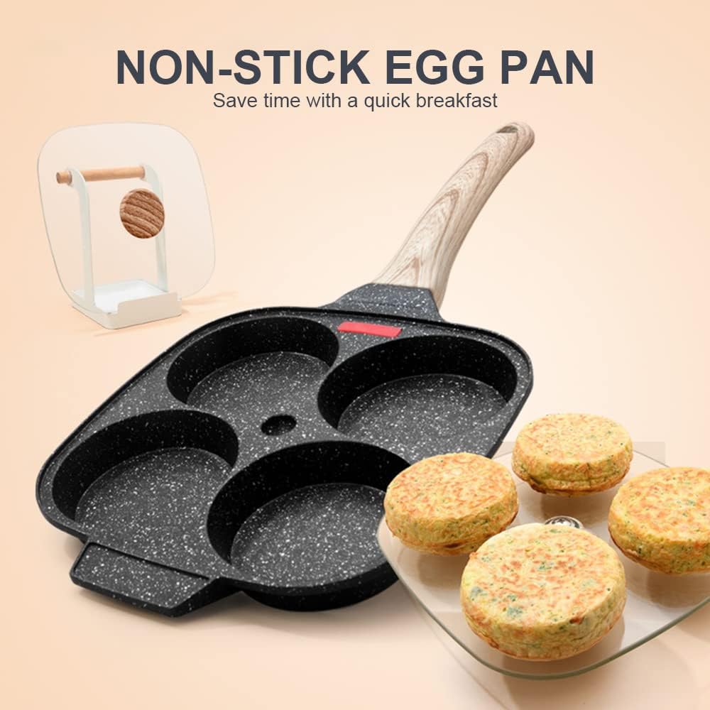 Fried Egg Pan, Egg Frying Pan with Lid Nonstick 4 Cups Pancake Pan Aluminium Alloy Cooker